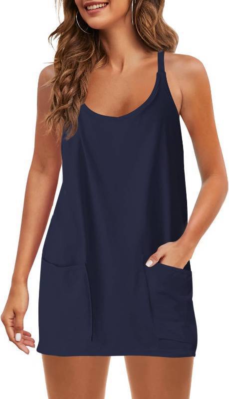 lot 26844 image: Panadila Womens Summer Sleeveless Mini Dress V Neck Spaghetti Strap Sundress Athletic Short Dress with Pockets SIZE L
