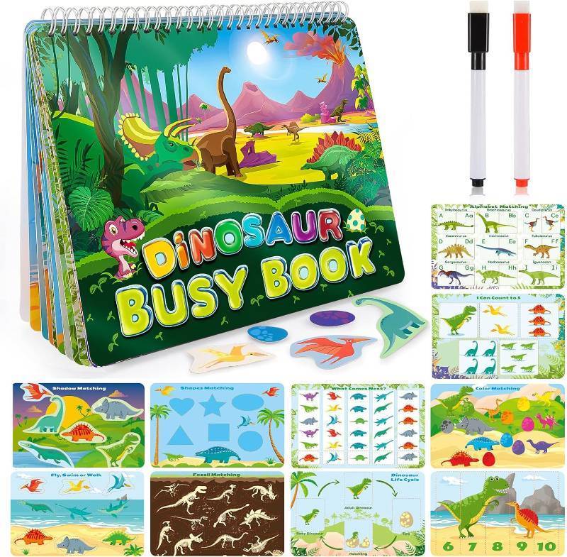 lot 22755 image: MDINGTD Dinosaur Toys for Kids 3-5, My Preschool Busy Book Montessori Toys for 3 4 5 6 7 Year Old Boys Girls Preschool Learning Homeschool Activities Birthday Gifts for Kids Ages 2-4 5-7