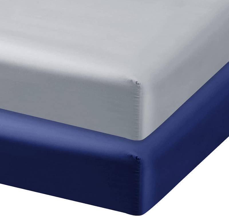 lot 22761 image: Satin Mini Crib Sheets for Baby Hair, 2 Pack Ultra Soft Fitted Mini Crib Sheet for Baby, Machine Washable Grey & Navy
