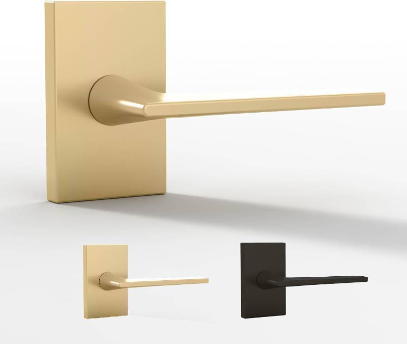 lot 18422 image: Mega Handles Apex Dummy Door Handles - 2 Pack Heavy Duty Gold Door Handle, Non-Turning Door Handle for Hallway, Closet & French Doors, Single Side, Fits All Standard Doors - Satin Brass