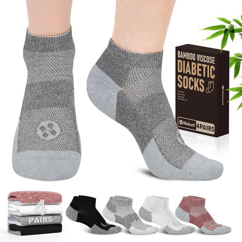 lot 38473 image: Diabetic Socks for Men,4 Pairs Low Cut Seamless Diabetic Socks for Men 9-12 10-13(WhiteBlackDark GreyDeep Brown-Large)