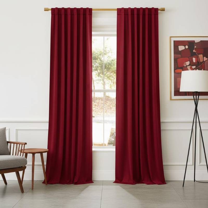 lot 18117 image: NICETOWN Red Blackout polyester Curtains 120 inches Long, Super Soft Light & Heat Blocking Extra Long Sliding Glass Door Romantic Drapes for WindowDance Room (52 Wide), 2 Panels