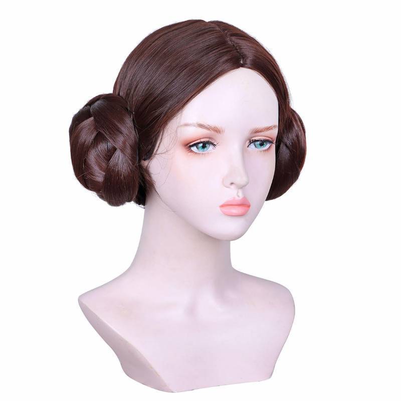 lot 18324 image: ColorGround Brown Cosplay Wig with Detachable Buns Natural Heat Resistant Wig for Cosplay Halloween