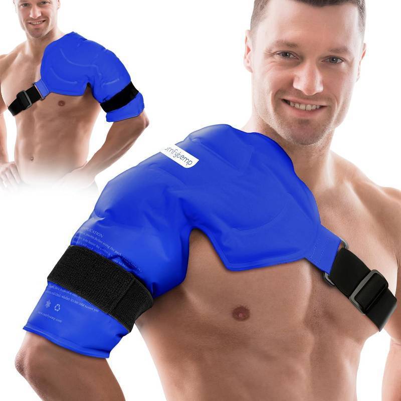 lot 18477 image: Comfytemp Shoulder Ice Pack Wrap Rotator Cuff Therapy, Gel Ice Packs for Injuries Reusable, Hot Cold Compress Shoulder Brace for Pain Relief, Recovery Items (LargeX-Large), Dark Blue