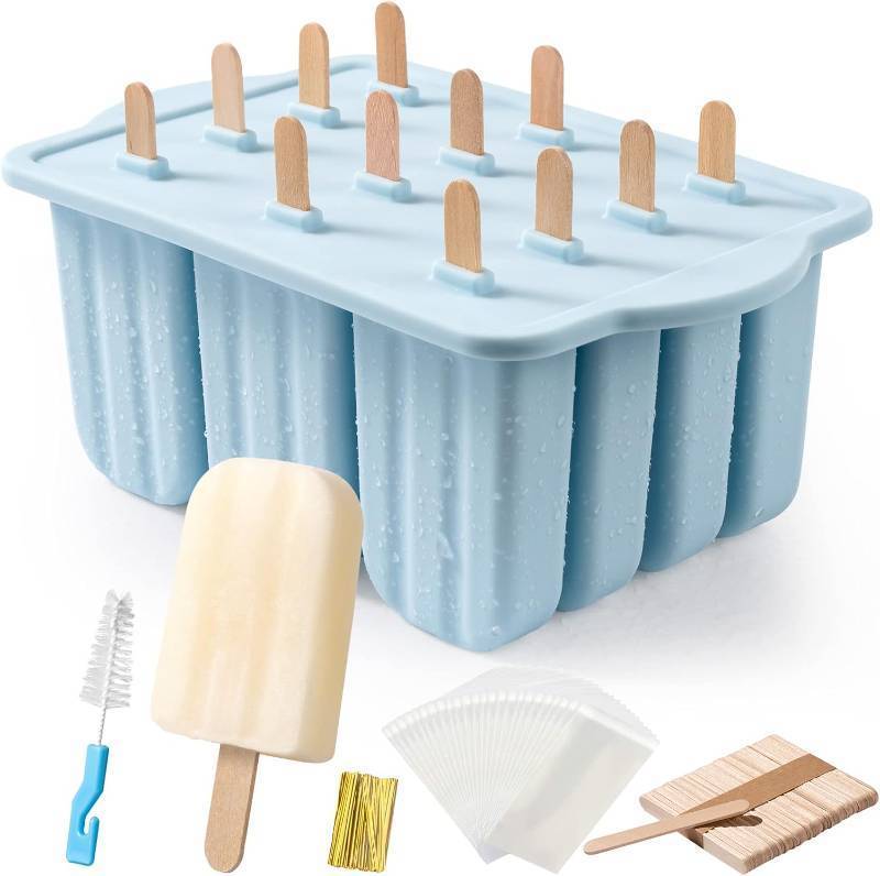 lot 18506 image: Popsicles Molds, MEETRUE 12 Pieces Silicone Popsicle Molds Easy-Release BPA-free Popsicle Maker Molds Ice Pop Molds Homemade Popsicle Ice Pop Maker with 50PCS Popsicle SticksCleaning Brush