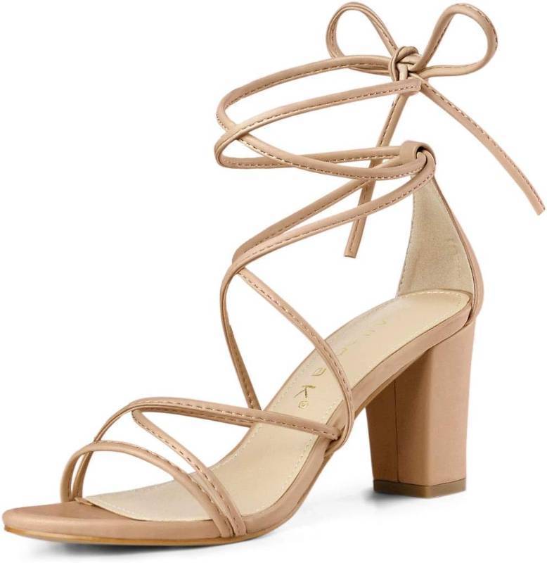 lot 22777 image: Allegra K Womens Strappy Lace Up Chunky Heeled Sandals Size 7