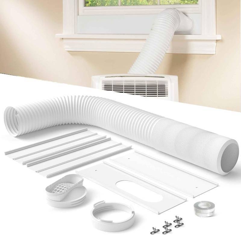 lot 22329 image: Portable Air Conditioner Window Vent Kit with 82 Length, 5.9 Diameter Exhaust Hose, 13Pcs Universal PVC AC Window Slide Seal with 4 Panel(17 to 63) for Horizontal&Vertical
