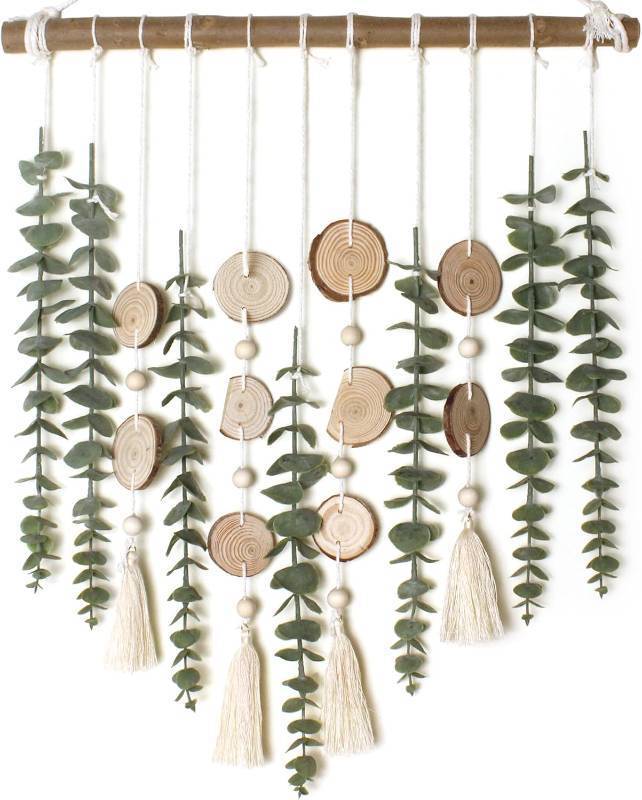 lot 22916 image: Artificial Eucalyptus Wall Decor Fake Greenery Leaves Stems Wall Hanging Plants on 16.5 inch Wooden Stick Boho Rustic Farmhouse Decor for Bedroom Kitchen Dining Room Bathroom