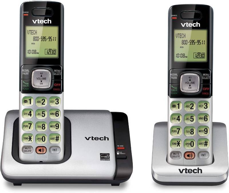 lot 22918 image: VTech CS6719-2 2-Handset Cordless Phone with Caller IDCall Waiting, Handset Intercom & Backlit DisplayKeypad, Silver