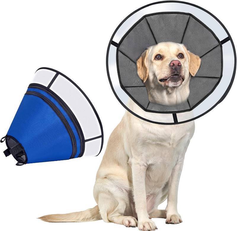 lot 22882 image: OneTigris Elizabethan Collar Soft Dog Cone for Dogs After Surgery, Breathable Pet Recovery Collar for Large Medium Small Dogs and Cats, Adjustable Dog Cone Collar (Blue, XXL)