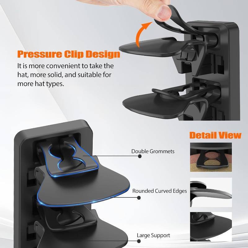 lot 22943 image: Hat Organizer for Baseball Caps Hold Up to 20 Hats, 1 Pack Hat Rack for Wall, Strong Adhesive Hat Storage Display Holder for Closet Door and Wall (Black)