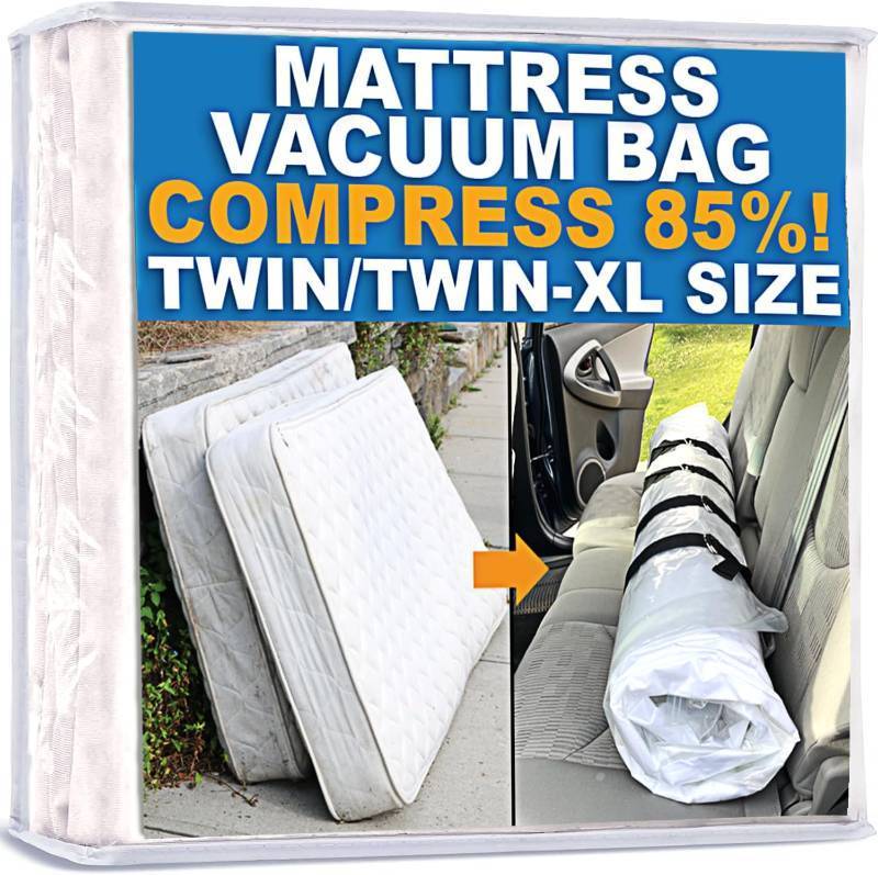 lot 18803 image: Mattress Vacuum Bag for Moving, Vacuum Seal Mattress Bag for Memory Foam or Inner Spring Mattresses, Compression and Storage for Returns, Leakproof Valve and Double Zip Seal (TwinTwin-XL)