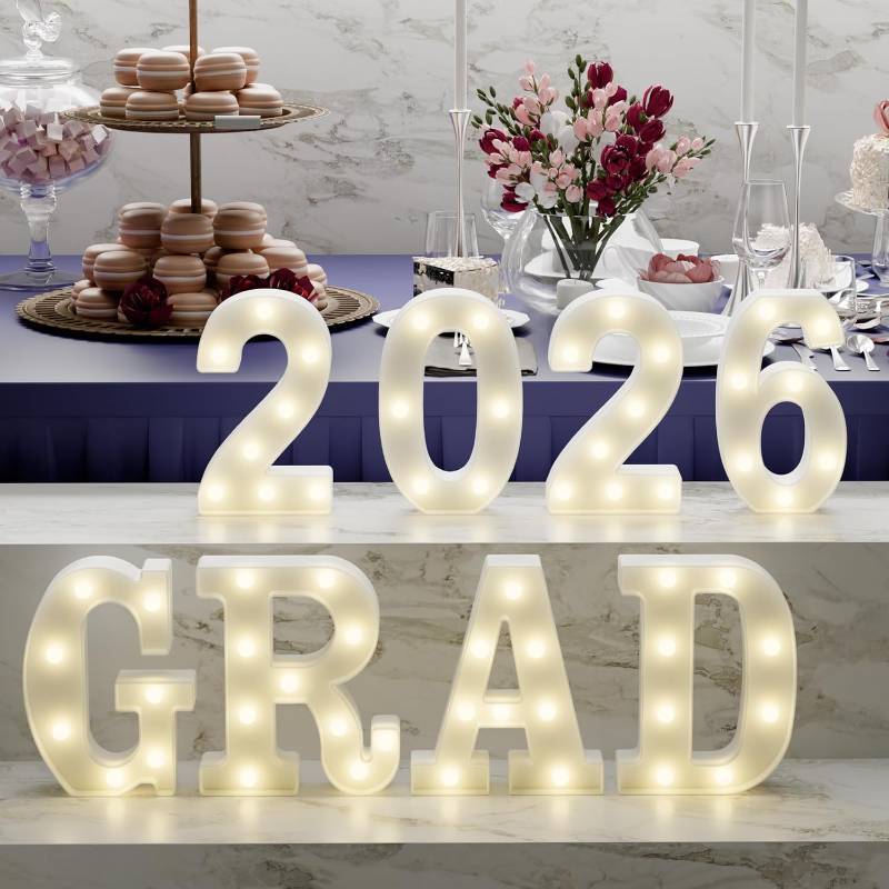 lot 18823 image: Graduation Decorations 2026 Deals-8 LED Long Marquee Light Up Letters Grad 2026 - Graduation Party Decor for Kindergarten Preschool High School College Graduation