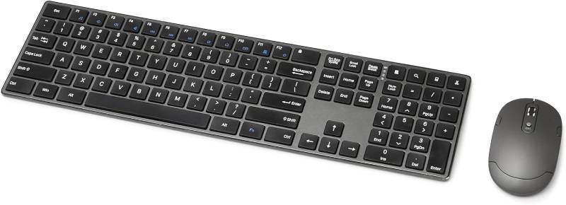 lot 23005 image: Amazon Basics Ultra Premium Wireless Keyboard and Mouse Combo, Rechargeable, Full-Size with Number Pad, Sleek Design, Plug and Play, Quiet Typing, 2.4GHz USB Receiver, Black