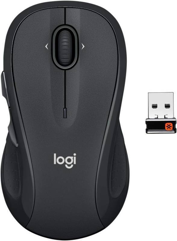 lot 23100 image: Logitech M510 Wireless Mouse, 2.4 GHz with USB Unifying Receiver, 1000 DPI Laser-Grade Tracking, 7-Buttons, 24-Months Battery Life, PCMacLaptop - Graphite