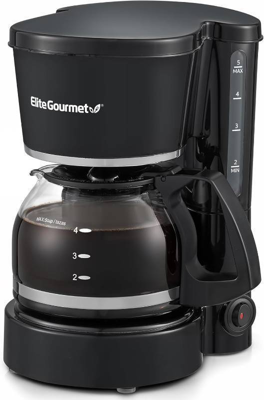 lot 1075 image: Elite Gourmet EHC-5055 Automatic 5-Cup Brew & Drip Coffee Maker with Pause N Serve Reusable Filter, OnOff Switch, Water Level Indicator