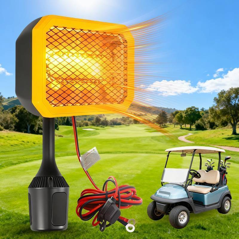 lot 6068 image: Golf Cart Heater 400W Battery Powered Heater 48V Carbon Fiber Fast Heating Safe Golf Cart Electric Heaters with 360 Degree Adjustable Angle, Golf Cart Accessories for Club CarYamahaEZGO