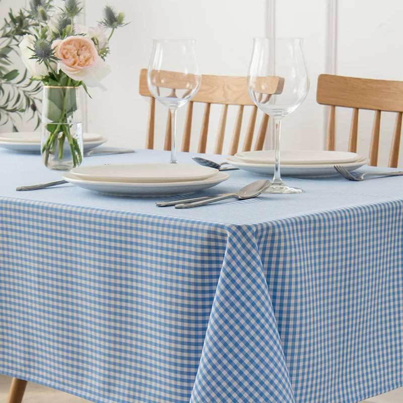 lot 17426 image: maxmill Checkered Square Tablecloth Waterproof Spillproof Wrinkle Resistant Heavy Weight Soft Gingham Dining Room, Kitchen Table Cloth for Picnic Dinner and Party, 60 x 60 Inch Light Blue White