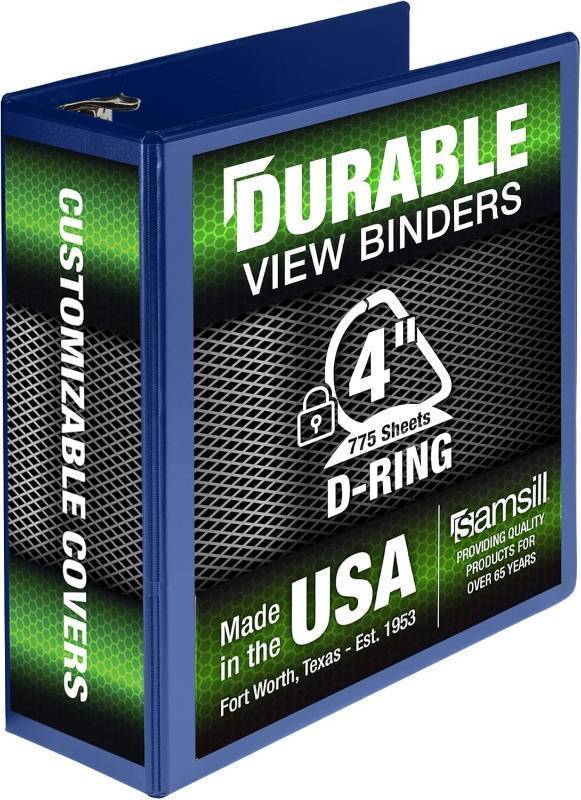 lot 17441 image: Samsill Durable 4 Inch Binder, Locking D Ring Binder, Customizable Clear View Cover, Dark Blue, Holds 775 Pages