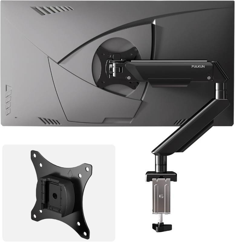 lot 38549 image: Single Monitor Mount Stand - Full Motion Articulating Arm with Gas Spring,17-32 inch Computer Screen Mount, VESA 75x75100x100, ClampGrommet Base, Adjustable Stand & Tilt & Swivel(Black)