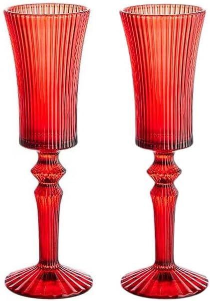 lot 38758 image: 2 Pcs Ribbed Vintage Art Deco Martini Glasses Set, 19.5 oz Unique Champagne & Cocktail Bar Drinking Glasses Set. Used for dinner party Indoor & Outdoor, gift giving. European Style