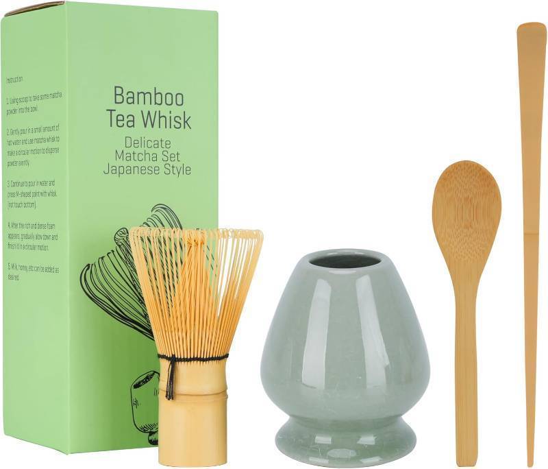 lot 38815 image: Matcha Whisk Set - Handcrafted Whisk set, Ceramic Whisk Holder (Multi-color ceramics), Traditional Tea Spoon - Authentic Japanese Matcha Tea Ceremony Kit, Matcha Set Gift (Lime)