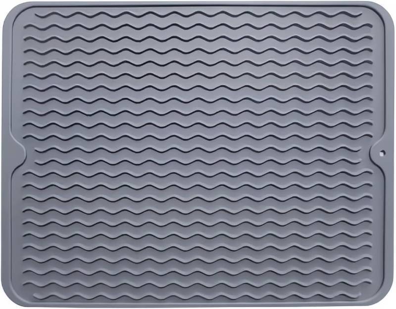 lot 38091 image: Silicone heat-resistant and environmentally friendly drain pad, used for kitchen sink, countertop, dish rack or refrigerator lining, easy to clean gray pad. (Medium dark gray)