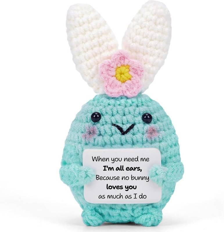 lot 41744 image: Positive Crochet, Handmade Mini Rabbit Inspirational Emotional Motivational Crochet Animal, Birthday Gift for Her, Graduation Gift