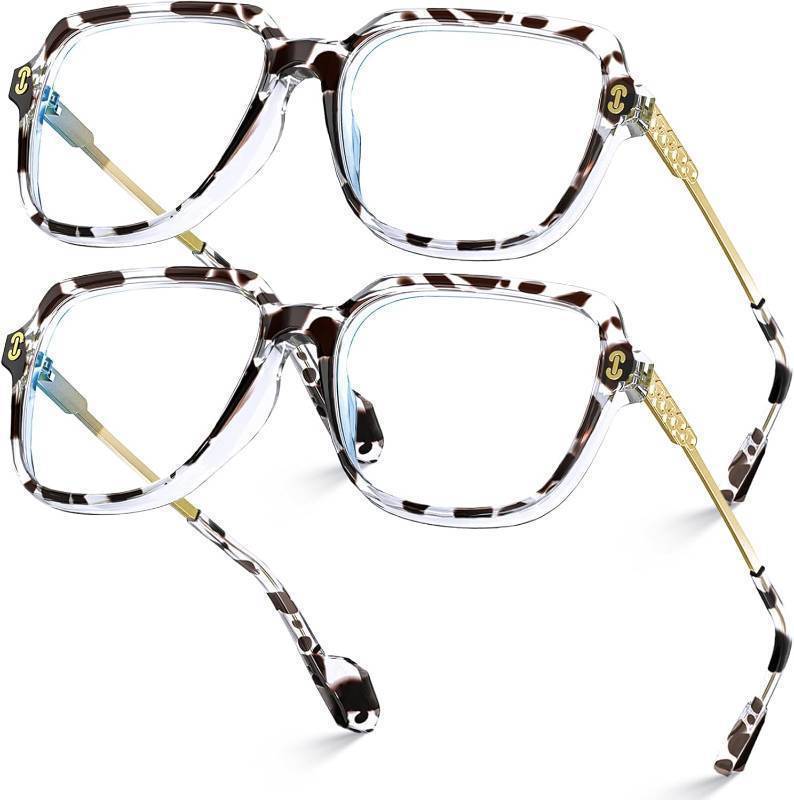 lot 9900 image: VISOONE 2 Pack Oversized Blue Light Blocking Glasses with Chic Square TR90 Frame and Metal Temple for Women Men REMY