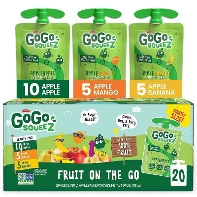 lot 21367 image: GoGo squeeZ Applesauce, Variety AppleBananaMango - 3.2oz20ct