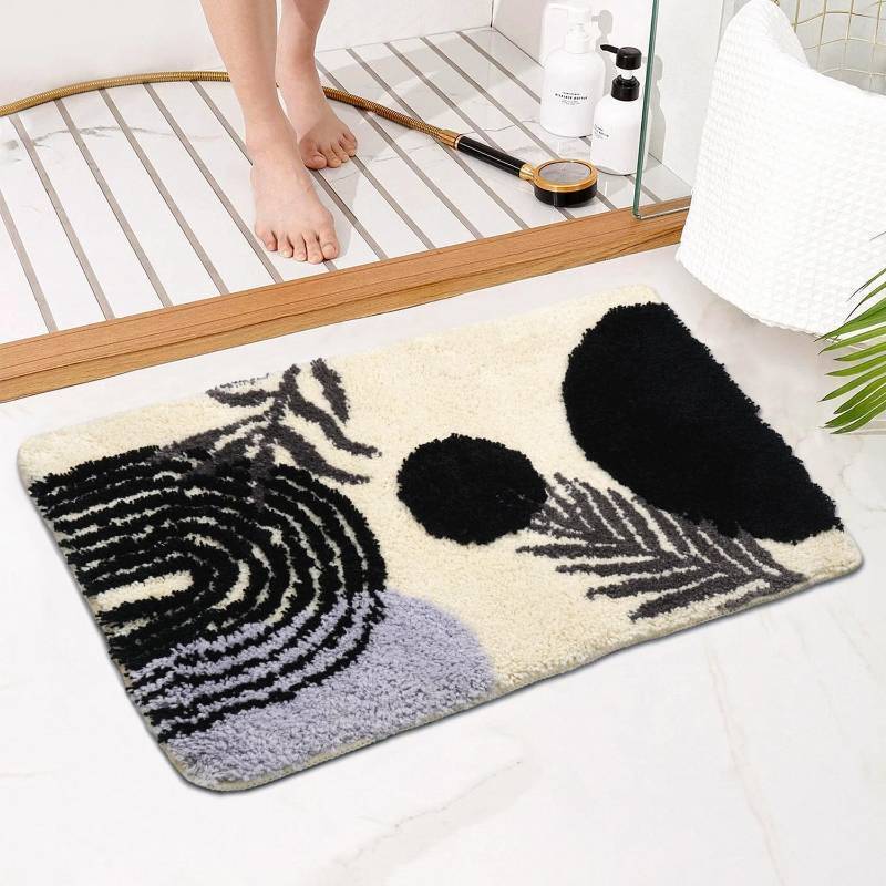 lot 26426 image: Cute Boho Bath Mats for Bathroom Non Slip, Black and White Bathroom Rugs Small Bath Rug Washable Absorbent Soft Carpet for Shower, Tub, Sink, Boho Decor