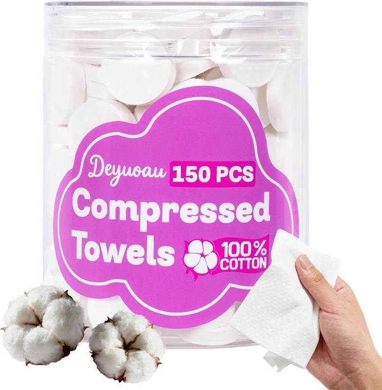 lot 26430 image: Portable Compressed Coin Tissues, Disposable Face and Hand Towels for Travel, Camping, Home, and Outdoor Activities (150 PCS)