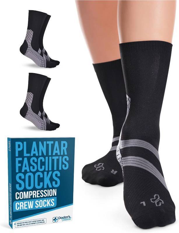 lot 26431 image: Doctors Select Plantar Fasciitis Socks - 2 Pairs  Compression Crew Socks for Plantar Fasciitis Relief  Arch Support Socks