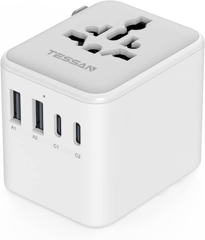 lot 26432 image: TESSAN Universal Travel Adapter, International Power Adapter with 2 USB C 2 USB A Ports, Travel Plug Adaptor Worldwide for US to Europe UK Italy Ireland Australia France Germany(Type C G A I)