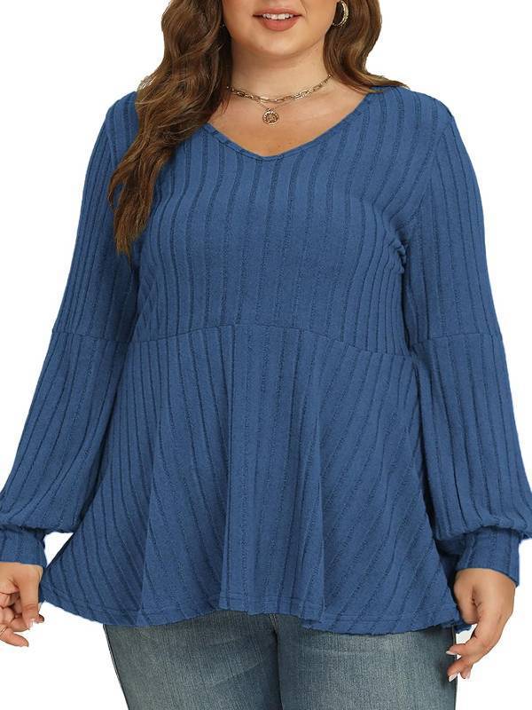 lot 26704 image: VOGRACE Plus-Size-Tops-for-Women Dressy V Neck Lantern Long Sleeve Shirts Casual Oversized Tunics Knit Pullover Sweaters Size 3XL