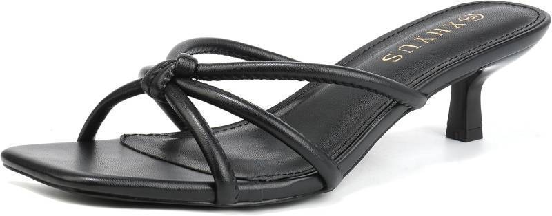 lot 19716 image: Womens Spaghetti Strap Square Open Toe Kitten Heel High Heel Sandals, Knot Design, Summer Fashion Slippers, Heel Height 1.82 inches Size 9