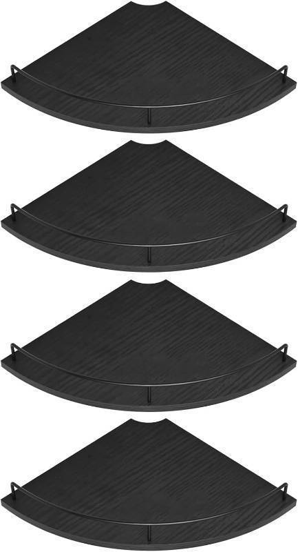lot 20360 image: Corner Shelf Wall Mount, Floating Corner Shelves, Set of 4 Corner Wall Shelf Organizer,Rustic Wood Wall Storage Display Shelves forLiving Room Bedroom Bathroom Kitchen,Black - Incomplete