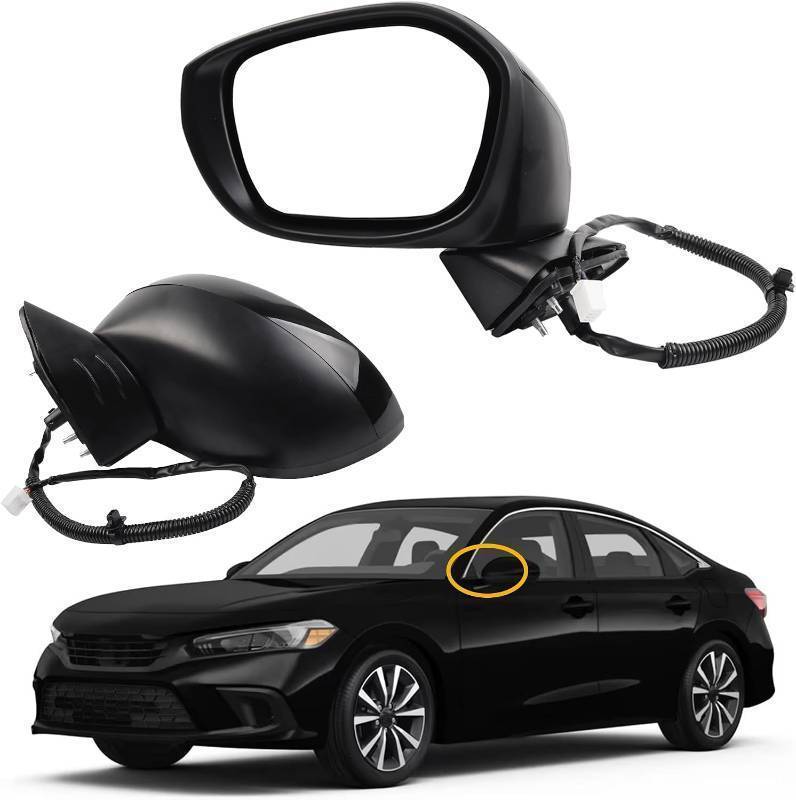 lot 20841 image: Dasbecan Driver Left Side Mirror Compatible with 2022-2025 Honda Civic With Power Glass, Manual Folding, Match to Crystal Black Pearl Replaces# HO1320350 76208T20A01 (3Pins)