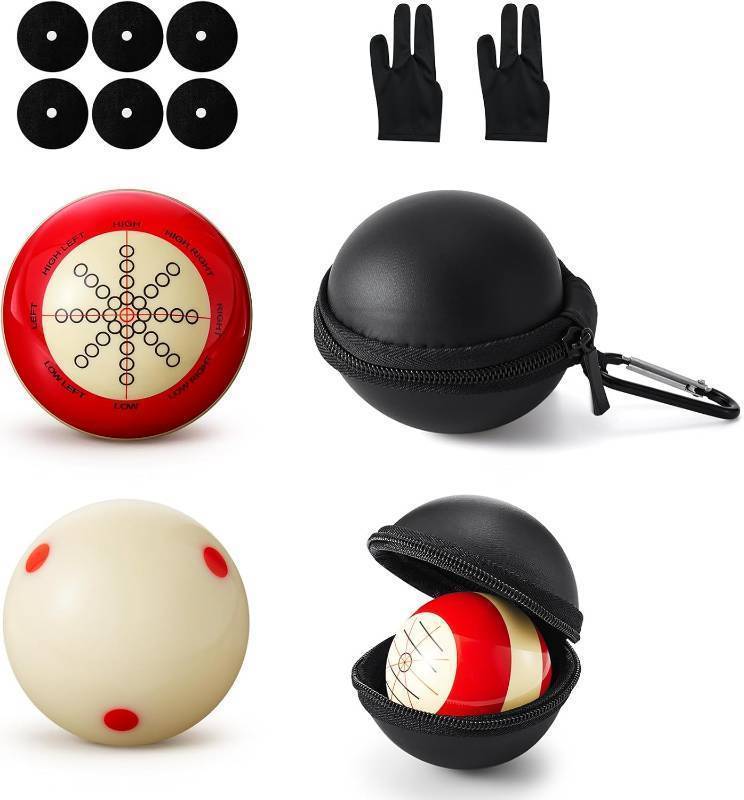 lot 21506 image: Foilswirl 2 Pcs Billiards Cue Ball 2-14 Pool Cue Practice Training Artifact with Three Finger Billiard Gloves 2 Ball Bag 6 Pool Table Marker Dots for Billiard Table Accessory