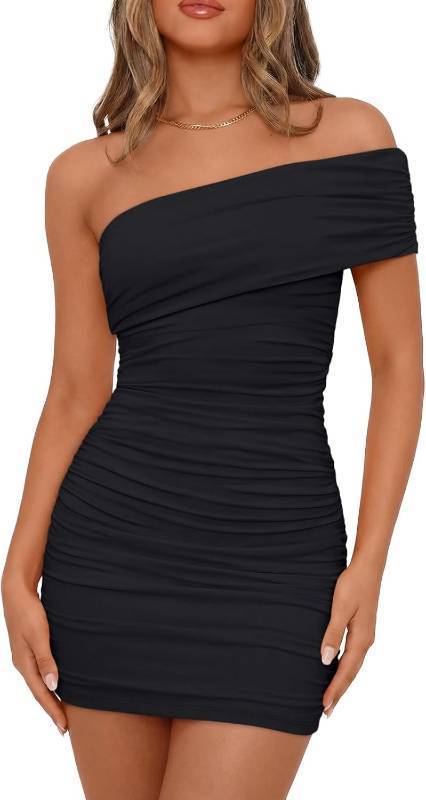 lot 26915 image: Trendy Queen Womens Off The Shoulder Mini Dresses Ruched Going Out Summer Bodycon Sexy Party Short Club Outfits 2026 SIZE S