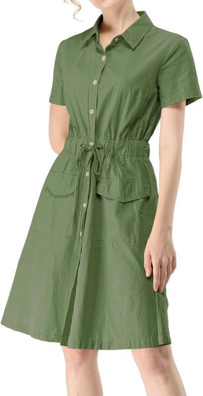 lot 26917 image: Allegra K Womens Button Down Shirt Dress Short Sleeve Casual Collared Cotton Drawstring Shirtdress Safari Dress SIZE M