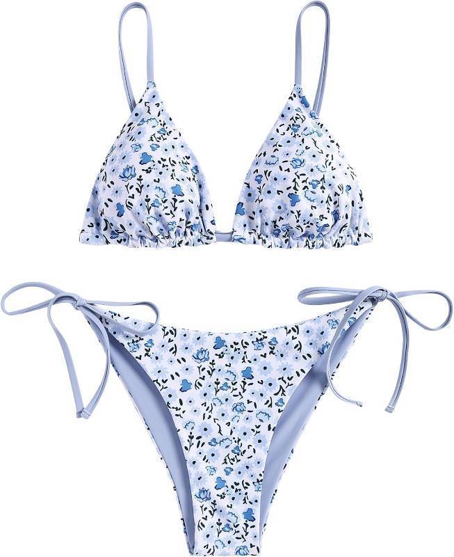 lot 26856 image: ZAFUL Womens Triangle Bikini Floral String Bikini Set Two Piece Swimsuit Bathing Suits Size Large
