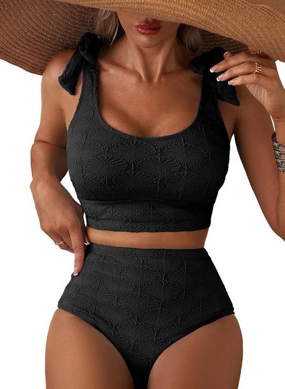 lot 27003 image: Herseas Women High Waisted Bikini Bottoms Seashell Textured Tie Strap Swimsuits Bathing Suit Beach Summer Outfits Size Medium