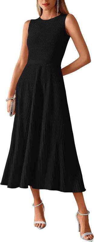 lot 26988 image: BTFBM Women Tank Midi Dress Summer Crewneck Sleeveless Pleated A Line Business Casual Formal Sweater Spring Dresses 2026 Size XL