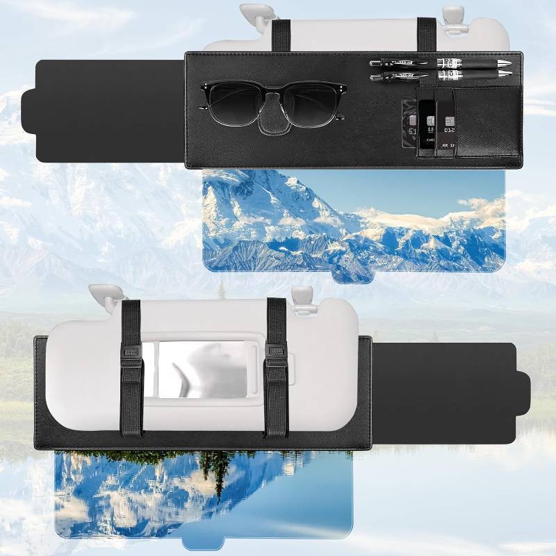 lot 27157 image: Sun Visor Extender for Car with Side Sunshade, Upgraded UV400 Polarized Car Sun Visor Extension Blocker with Sunglasses Holder, Clips and Straps Design  Anti-Glare Protection Visor for Safe Driving