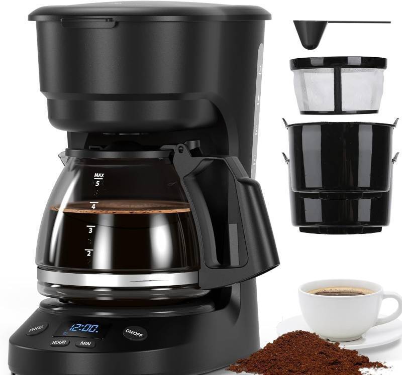 lot 27119 image: Electactic 5 Cup Programmable Drip Coffee Maker, 24H Delay Brew, 2H Keep Warm & Auto Shut Off, Pause & Serve, Reusable Filter, Glass Coffee Pot, Small Coffee Machine for Home Office