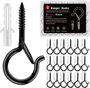 lot 2915 image: 24 Pack Black Screw Hooks with Safety Buckle - 2.3 Inch Rustproof Eye Ceiling Hooks for Hanging Plants,Outdoor String Lights,Baskets,Christmas Lights & Decor,40lb Capacity (24, Black)