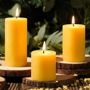 lot 2925 image: Beeswax Pillar Candles Set of 3,100% Pure Beeswax Candles, 87 Hour Burn Time Bees Wax Candles for Home, Prayer, Unscented, Dripless and Smokeless Organic Pillar Candles,2x2in,2x3in,1.89x4in