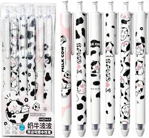 lot 2933 image: 6Pcs Cow Pen, Erasable Gel Pen Retractable 0.5mm Smooth Writing Ink Milk Cow Cartoon Cute Design Gifts (Blue ink cow)