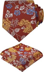 lot 2948 image: Alizeal Mens 3.15 Leaf Flower Pattern Tie with Floral Pocket Square Set
